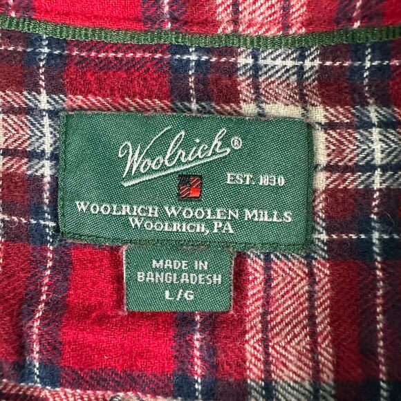 WOOLRICH Mens Large Red Plaid Flannel Button Down Shirt Long Sleeve VTG Y2K - Picture 6 of 12